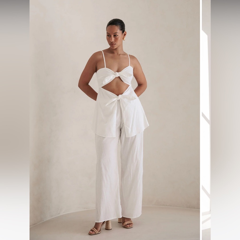Sabo Skirt White Cutout Tie Front Wide-Leg Jumpsuit